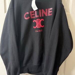 Celine Black Crewneck Sweatshirt with Pink Logo